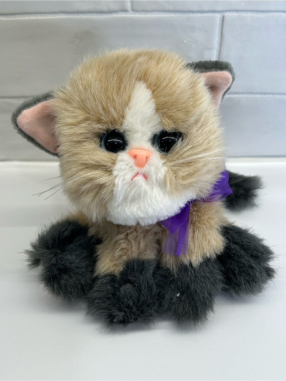 Vintage 90s Tyco Kitty Kitty Baby Kittens Plush Tan/Dark Grey Thailand Version